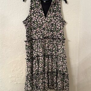 Tommy Hilfiger Black Midi Dress with Pink and Green Floral Print